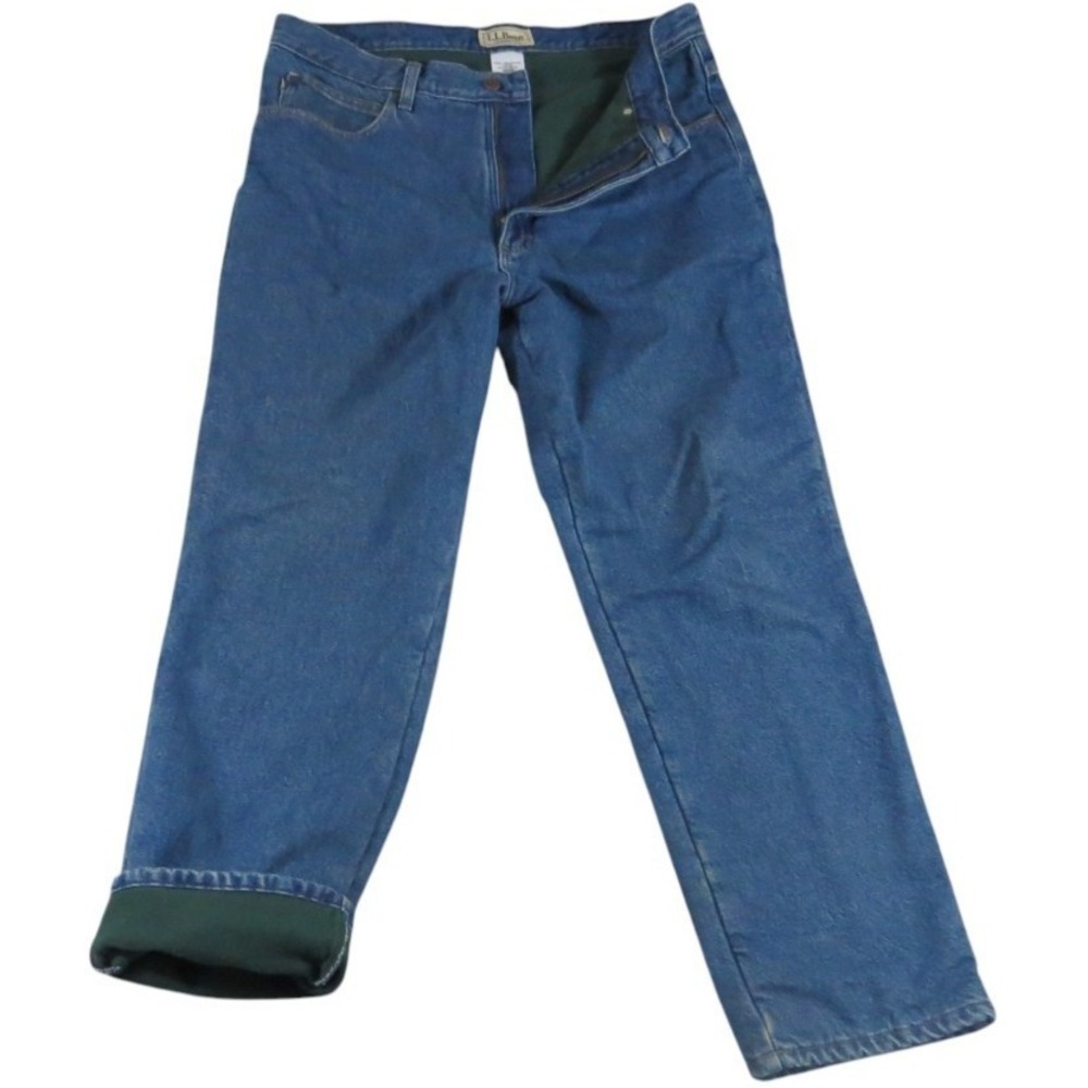 L.L. Bean Jeans Men 36x29 Blue Fleece Lined Denim Classic Fit Straight Heavy GUC